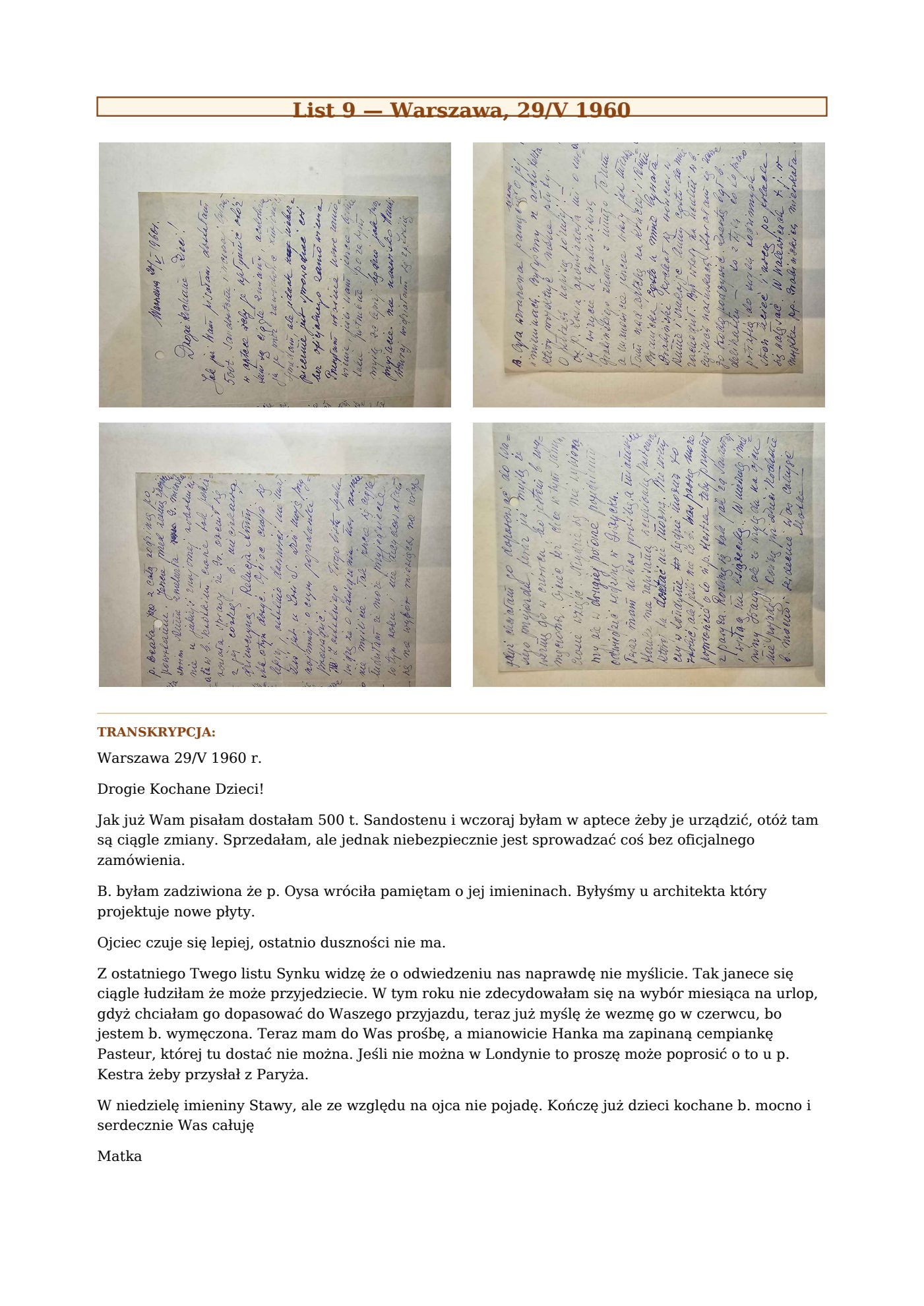 List Wandy z 29.V.1960