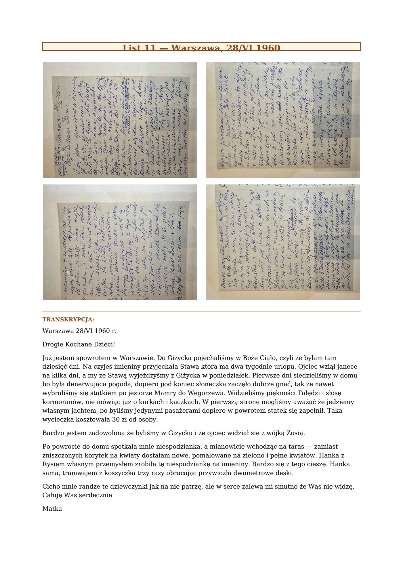 List Wandy z 28.VI.1960