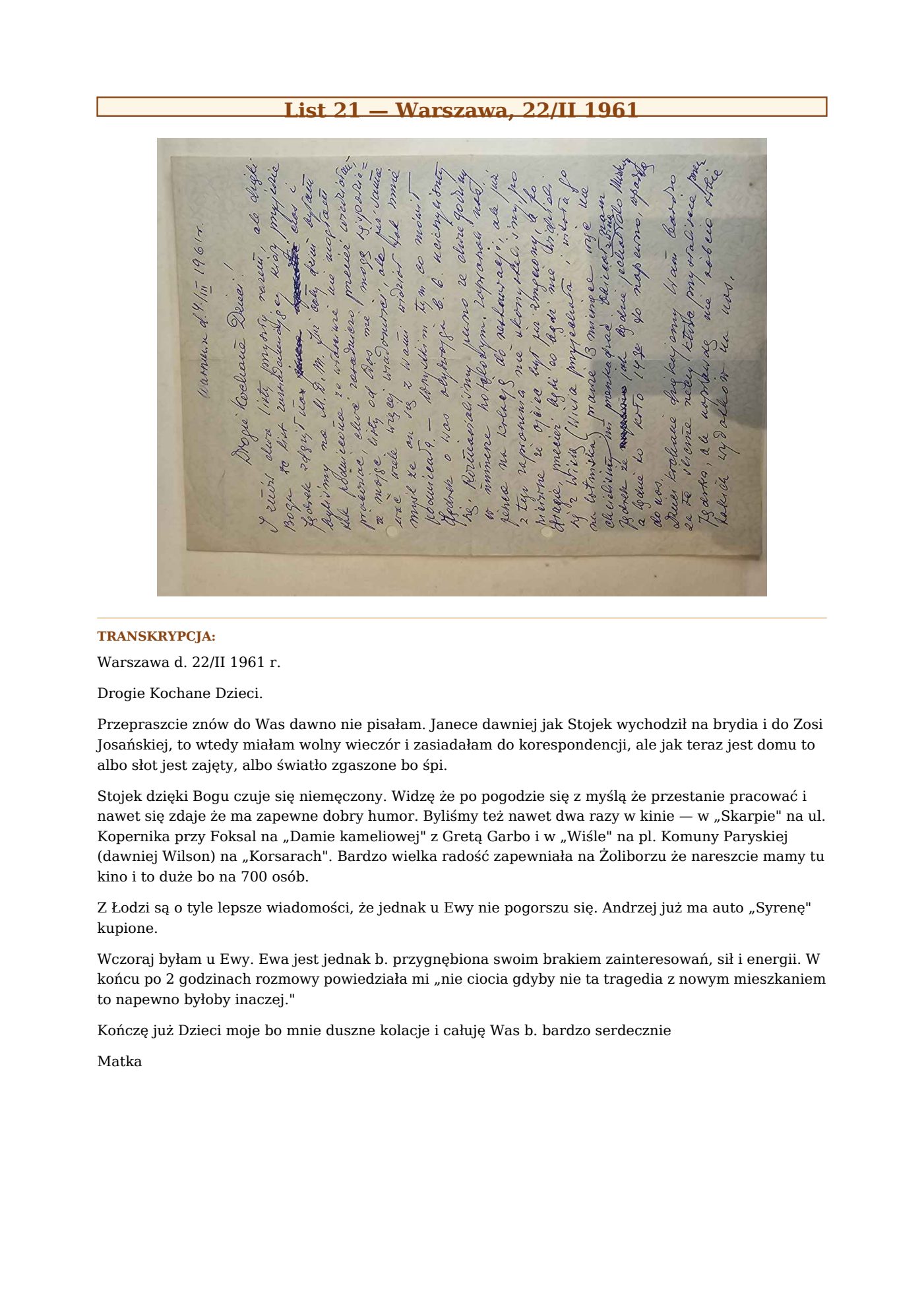 List Wandy z 22.II.1961