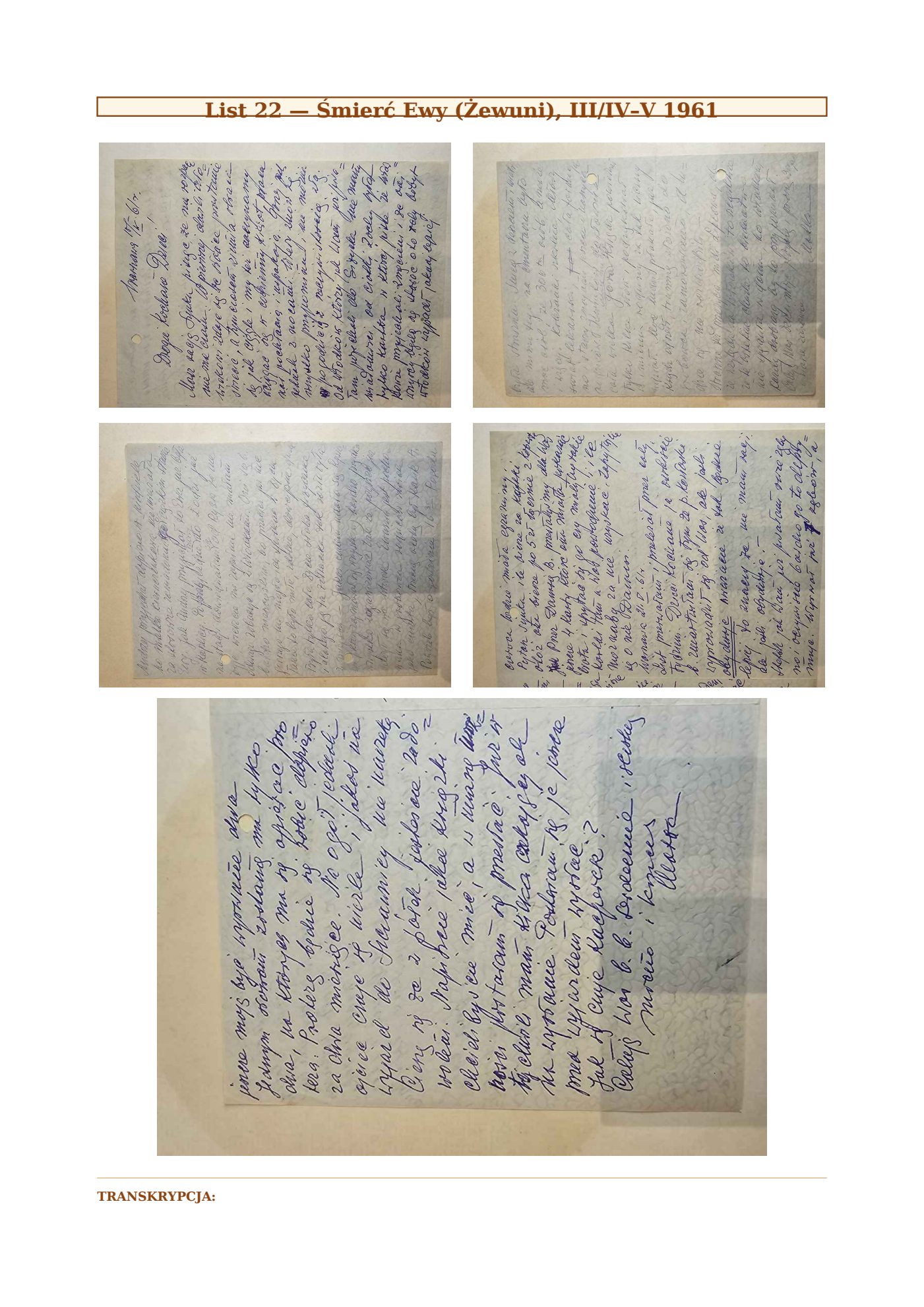 List Wandy z Śmierć Ewy (Żewuni), III/IV–V 1961