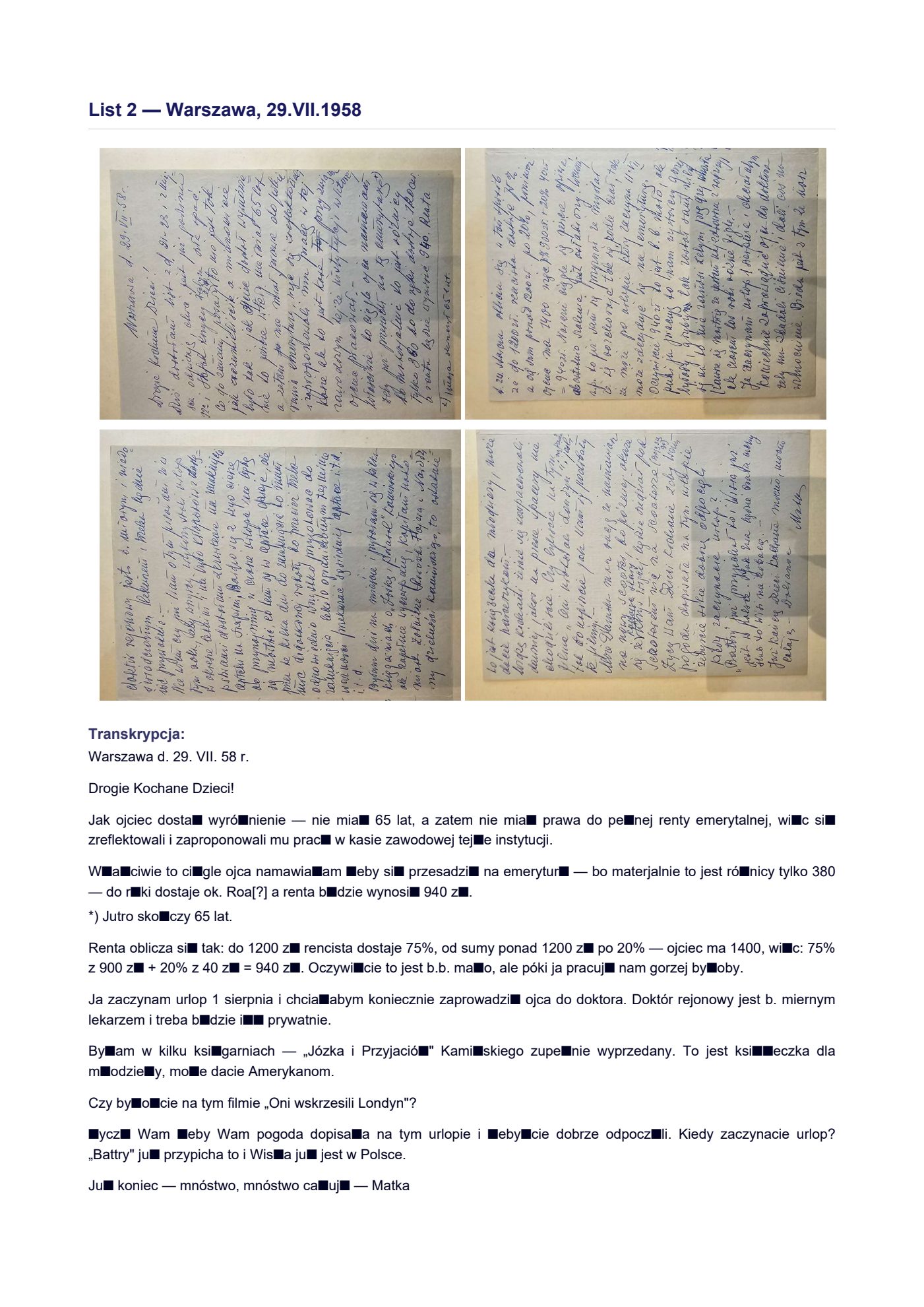 List Wandy z 29.VII.1958