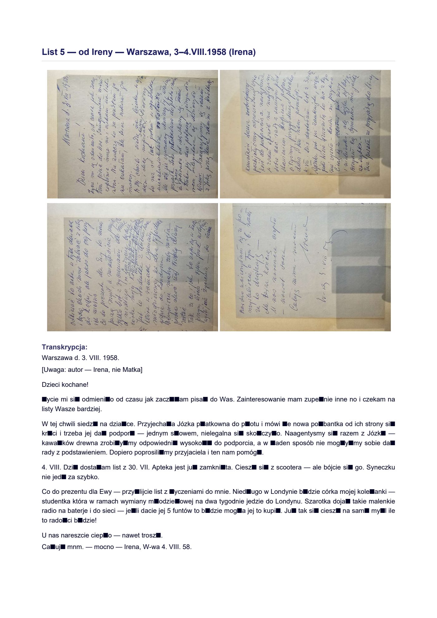 List Wandy z 3.VIII.1958