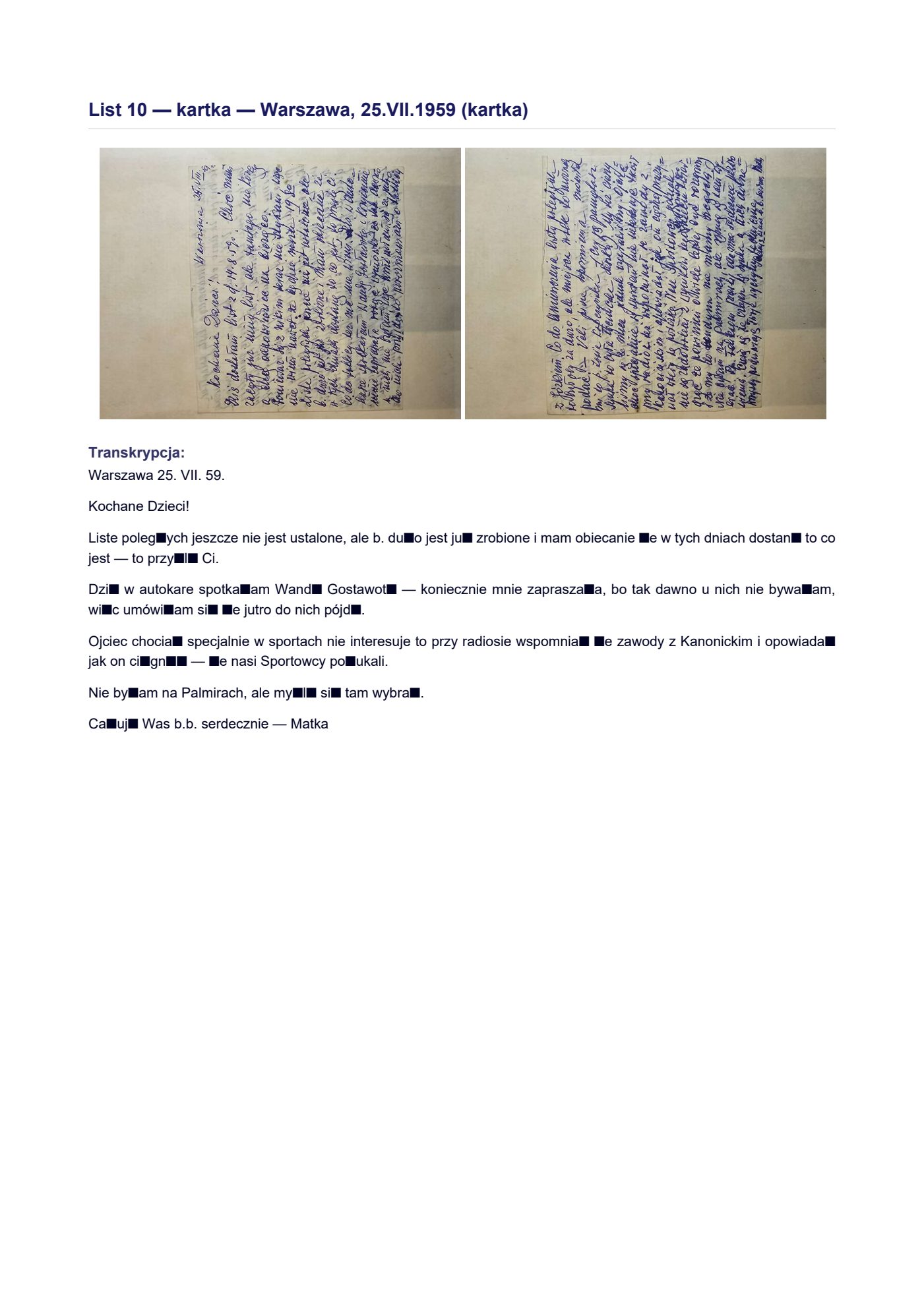 List Wandy z 31.VIII.1959