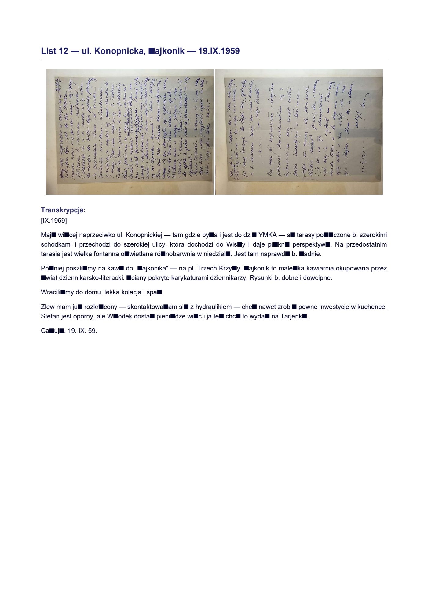 List Wandy z 21.IX.1959