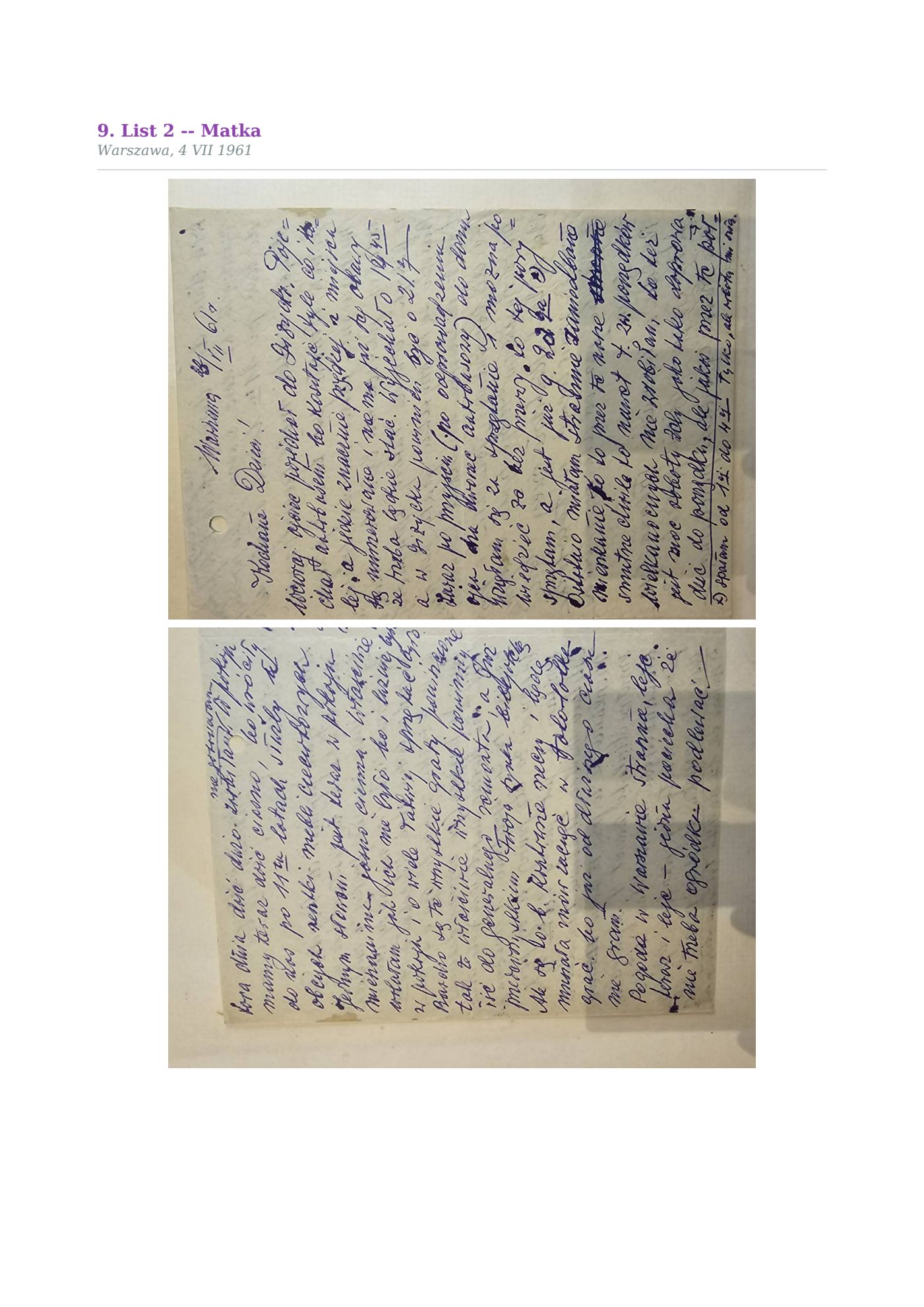 List Wandy z 4.VII.1961