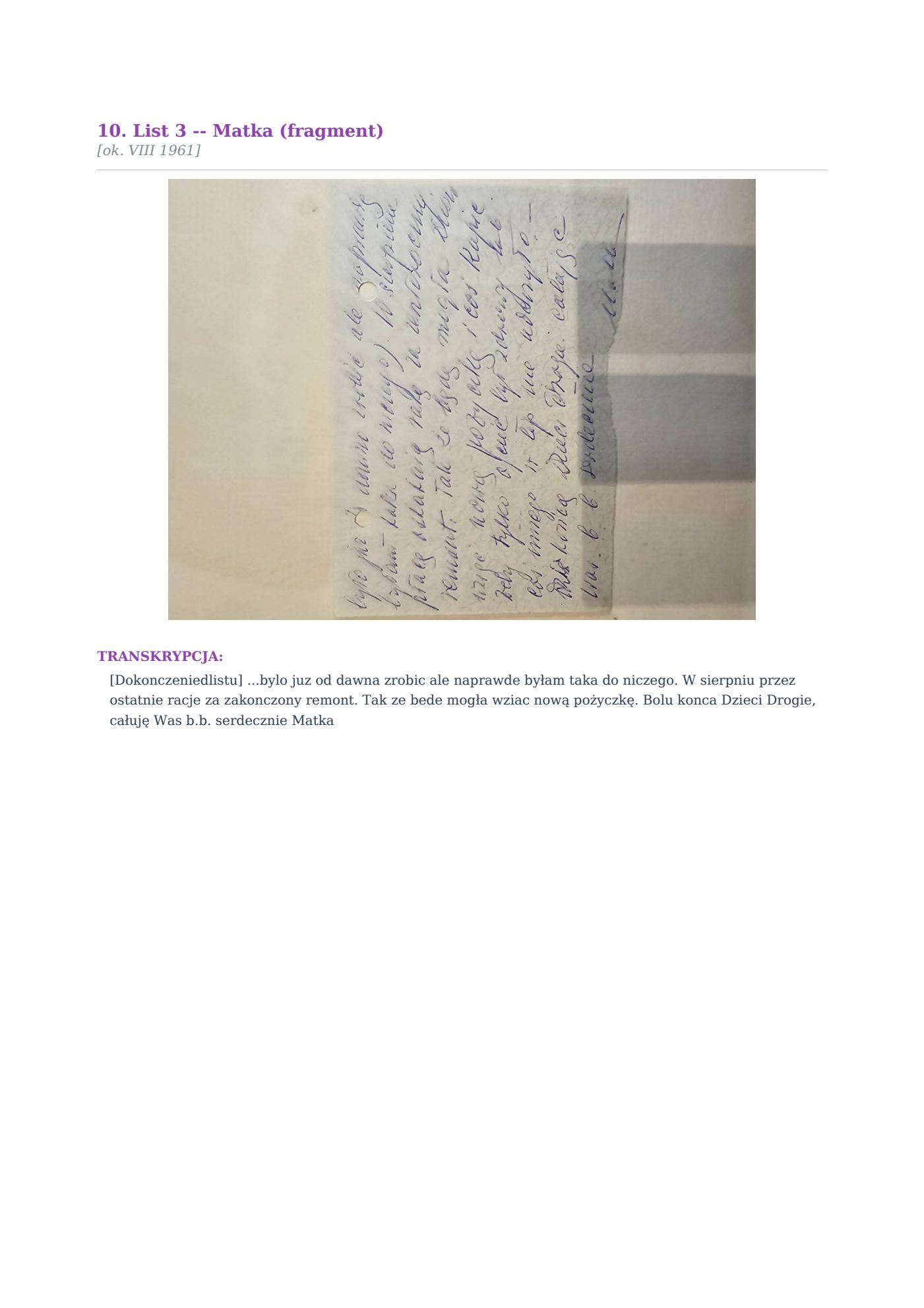 List Wandy z [ok. VIII 1961]