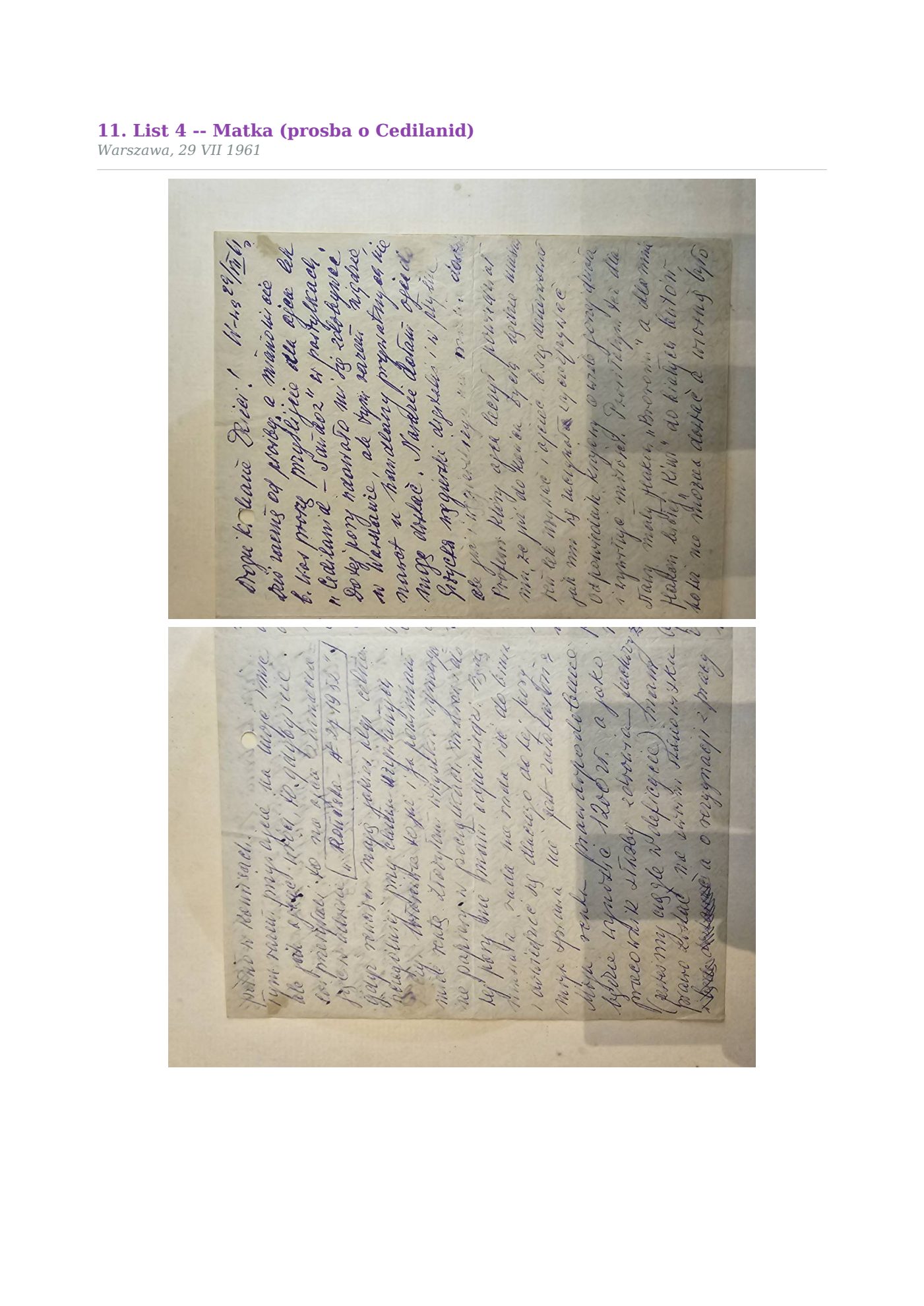 List Wandy z 29.VII.1961
