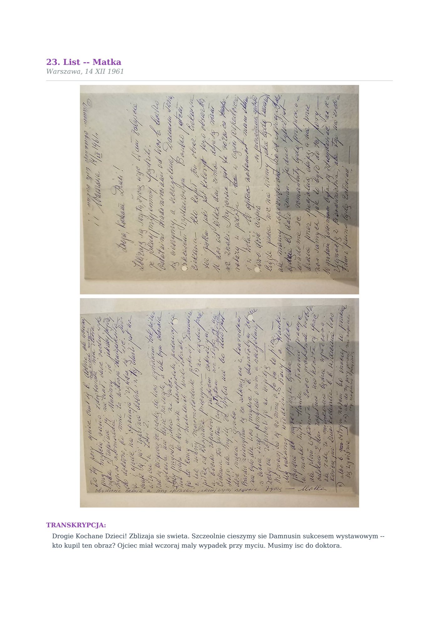 List Wandy z 14.XII.1961