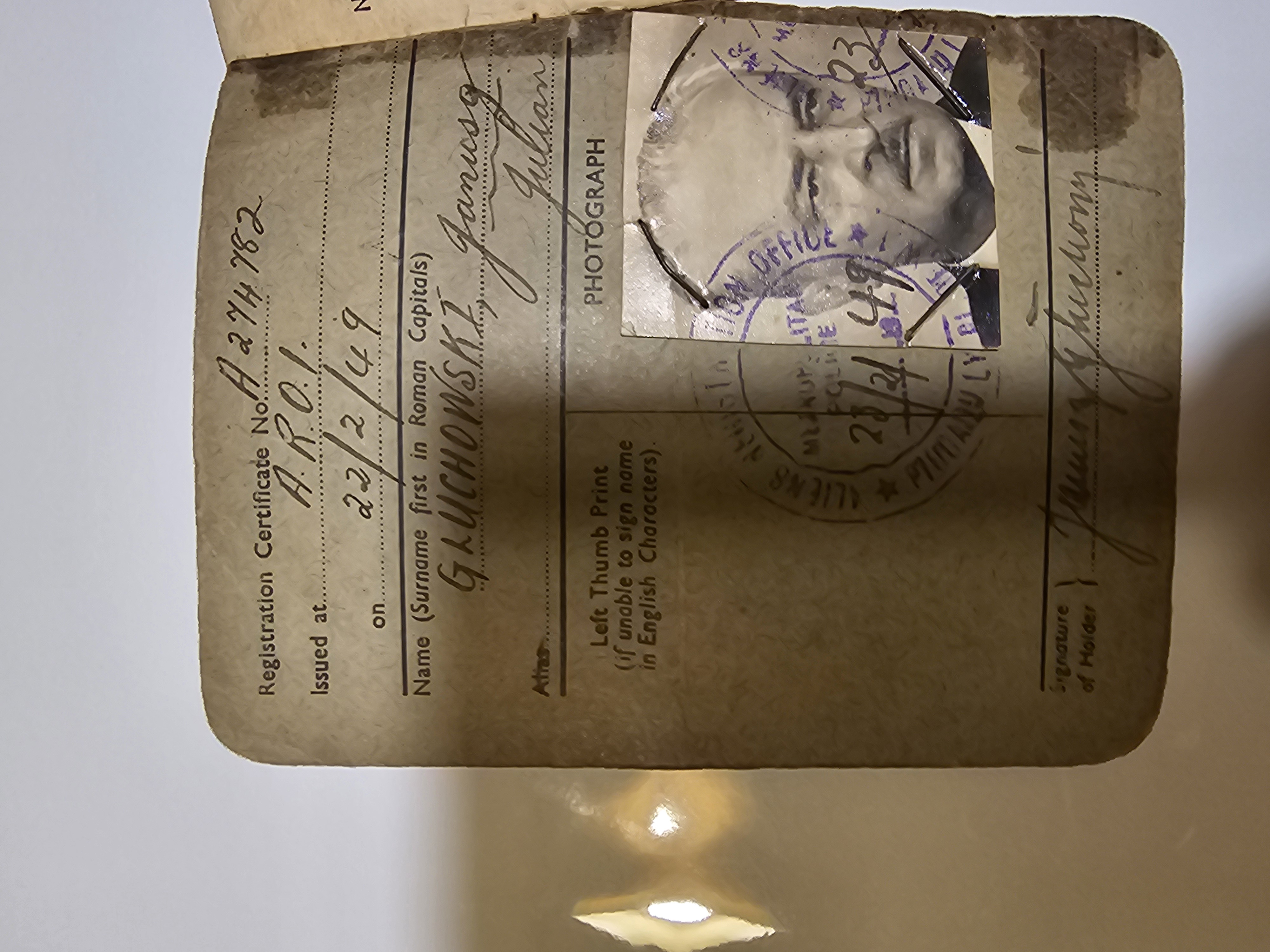 Legitymacja Krzyża AK Nr 3720 – Śp. Stanisław Stefan Głuchowski ps. 'Stefan', W.S.O.P. Żoliborz – podpis K. Ziemski, Londyn 30 V 1968