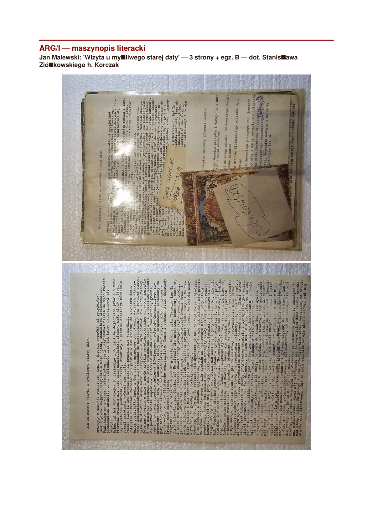 ★★★ Maszynopis Jan Malewski 'Wizyta u myśliwego starej daty' — opis VM Ziółkowskiego za Raszyn 1809