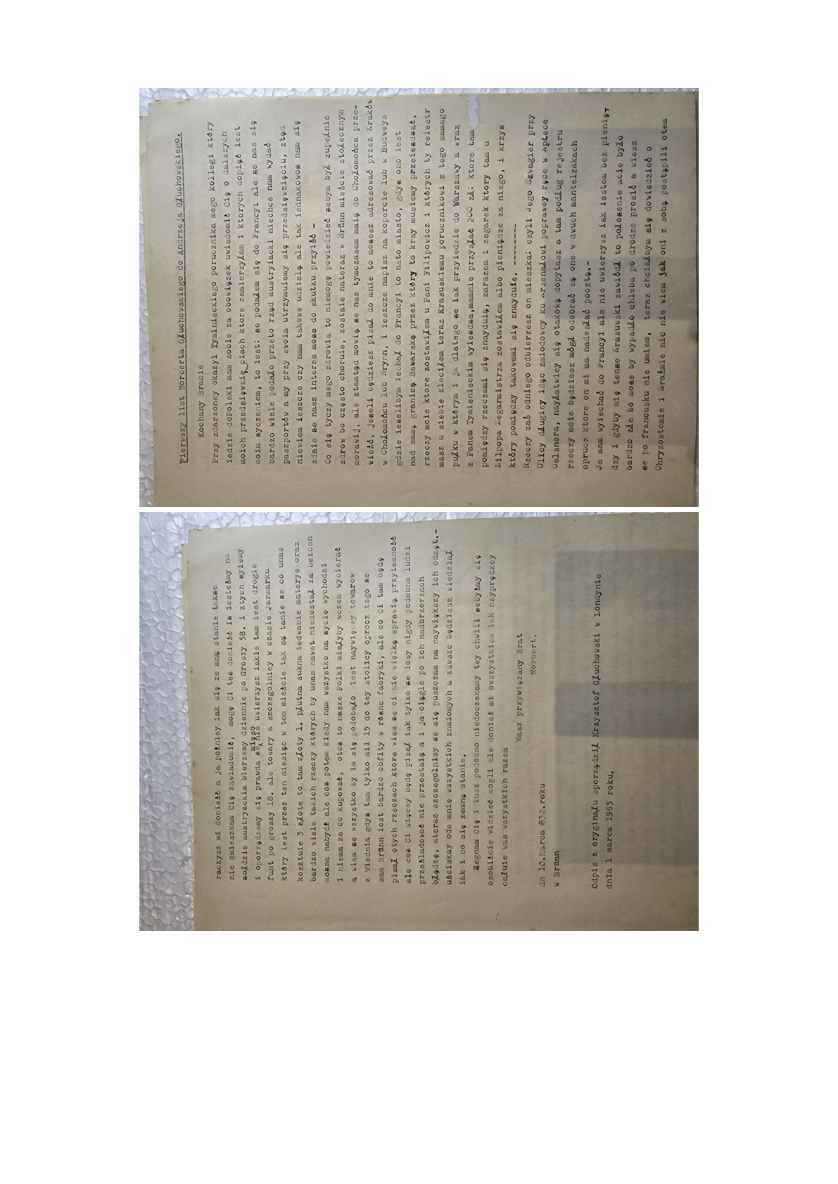 List 1: Norberta do Andrzeja Głuchowskiego — odpis Krzysztofa (Londyn 1965)