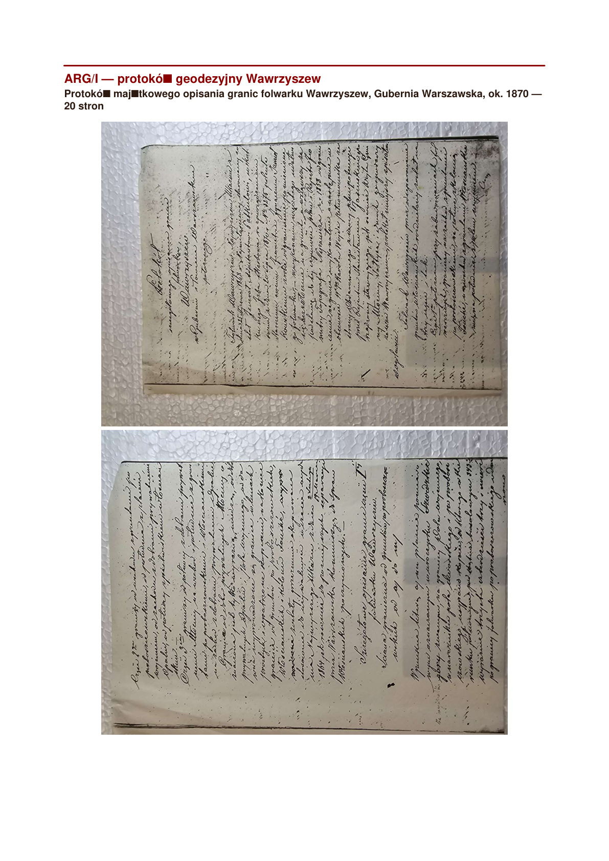 ★★★ Protokół geodezyjny folwarku Wawrzyszew — ukaz konfiskacyjny 1864 dla gen.-adj. Patkułowa (Batkula)