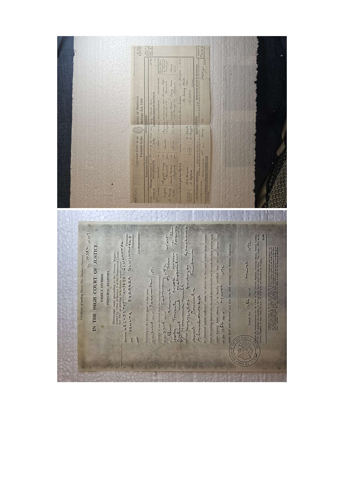 ★★★★★ Akt ślubu Krzysztof Głuchowski × Danuta Barbara Kozłowska, Hammersmith 23.II.1952 + Orzeczenie rozwodu High Court London 13.III.1972 [PAI 19.V.2026]