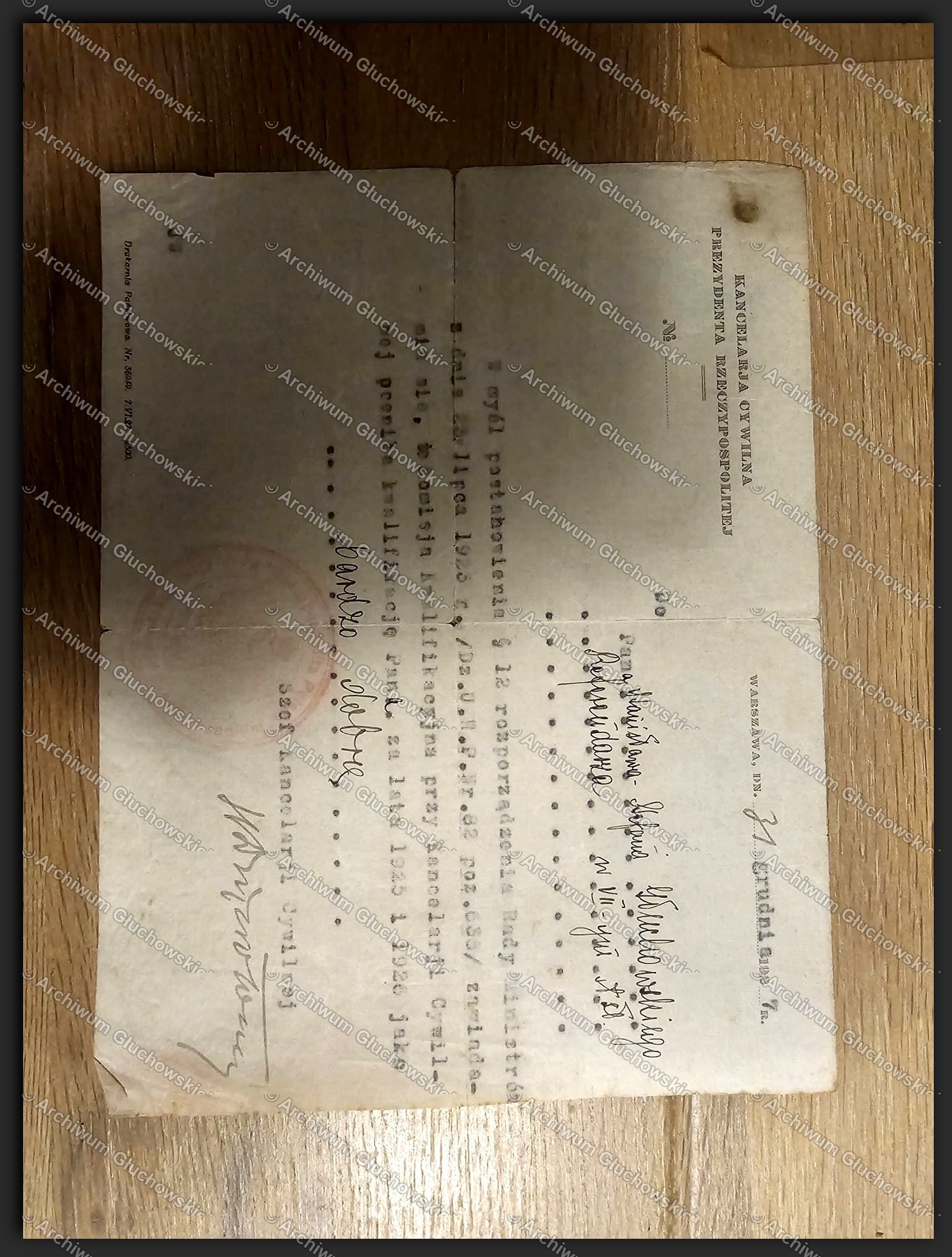 Pismo Kancelarii Cywilnej Prezydenta — nominacja/awans Stefana, 31 grudnia