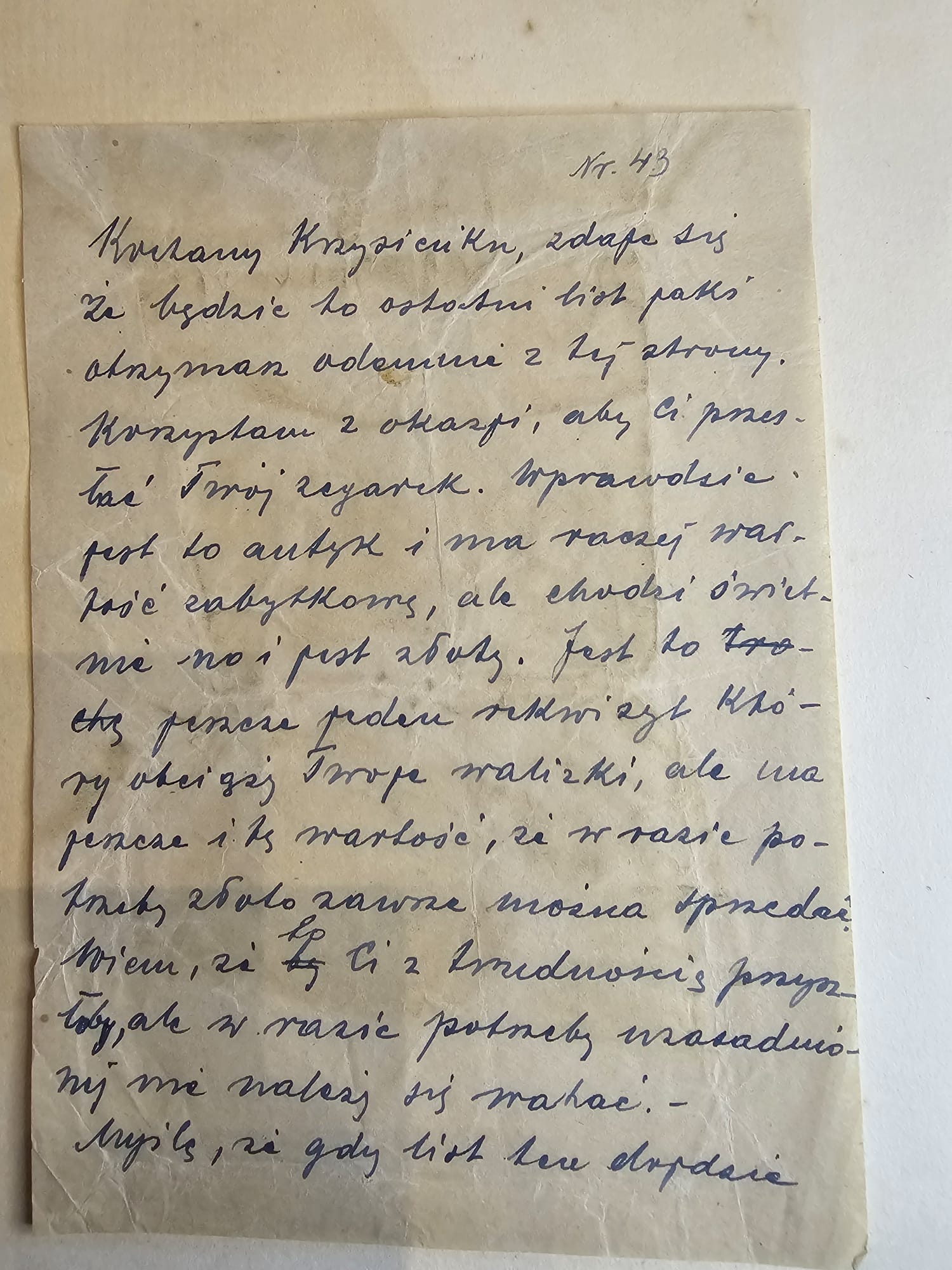 List nr 43 Stefana do Krzysztofa — pożegnalny (Wentorf, IV–VI.1947)