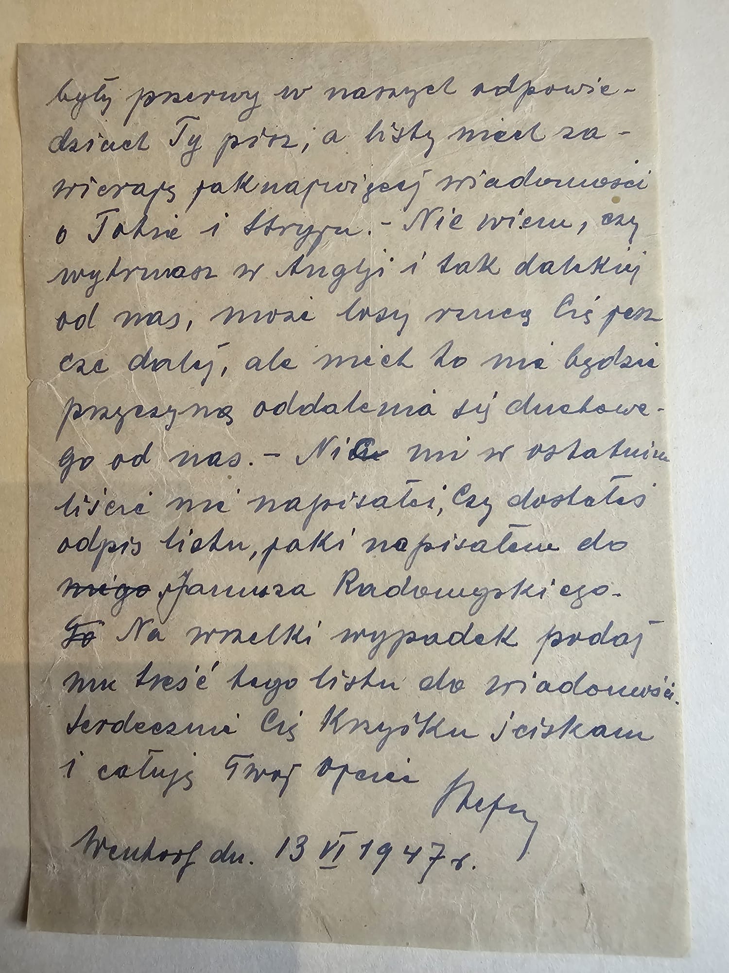 List Stefana — 17.III.1949, wycieczka do Otwocka i Świdra, szukanie pensjonatu dla wuja