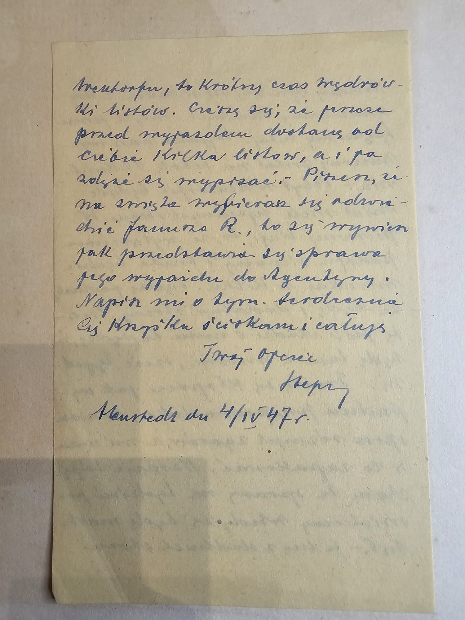 List Stefana — 20.VI.1949, Giżycko — pierwszy list z urlopu na Mazurach