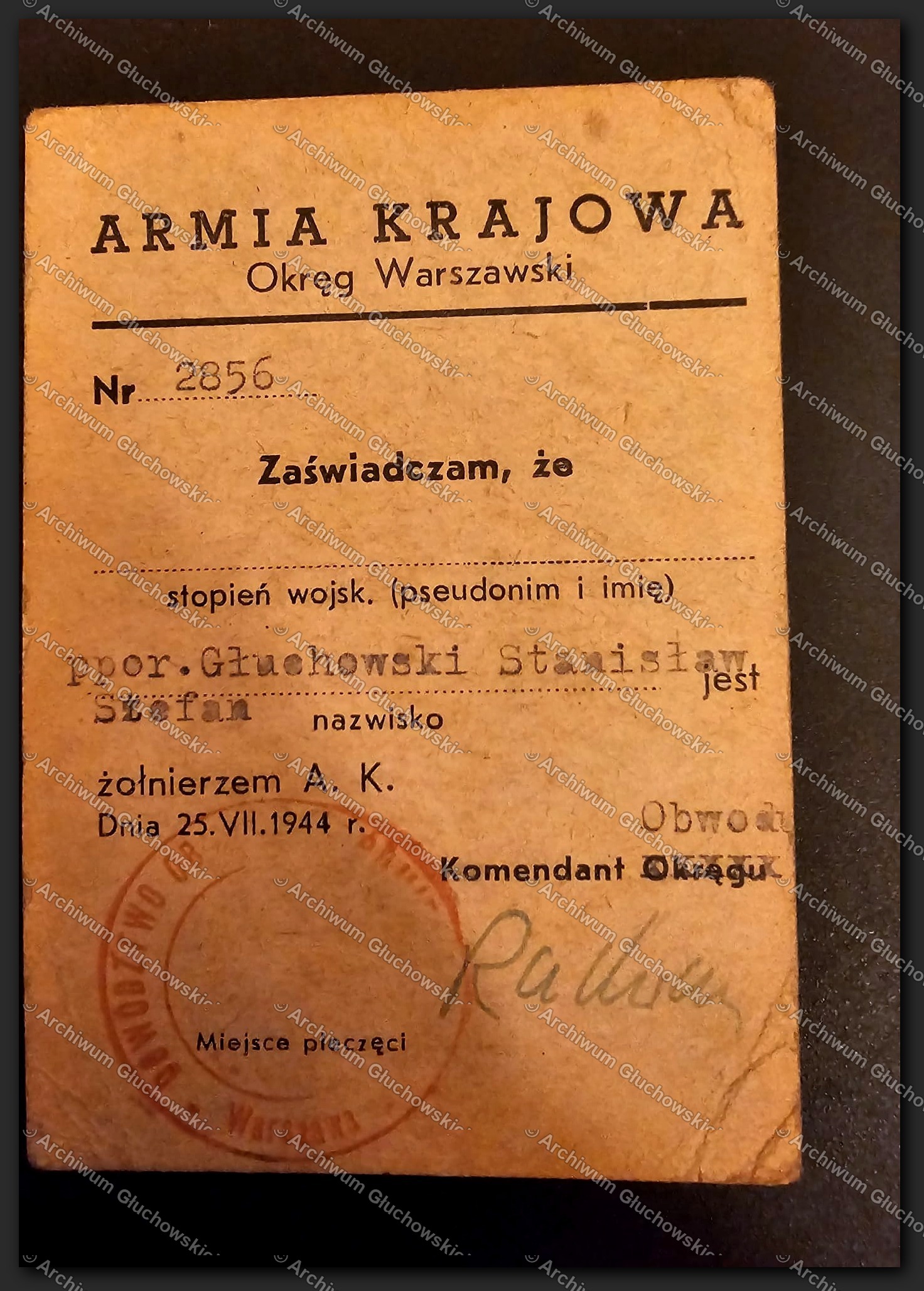 Zaświadczenie AK Stefana