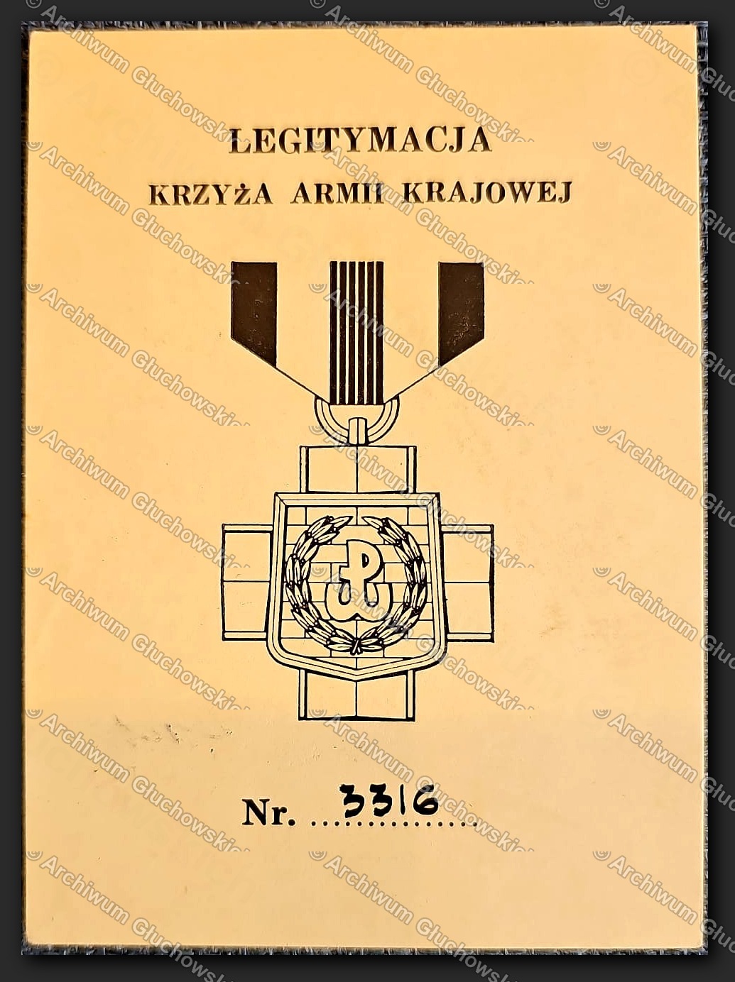 Okładka legitymacji Krzyża AK — symbol Polski Walczącej