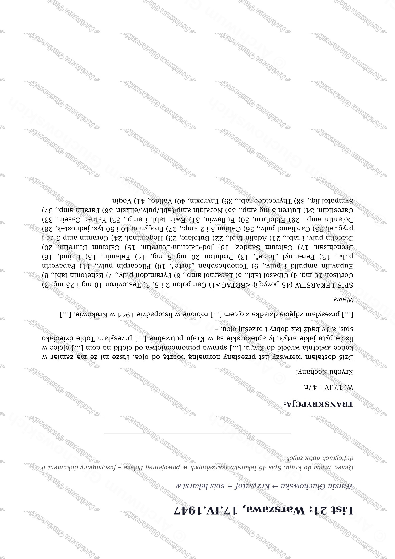 List Wandy — ojciec wraca, SPIS 45 LEKARSTW