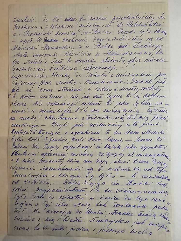 List Wandy — szkoła Nazaretanek w Rabce, koszty nauki