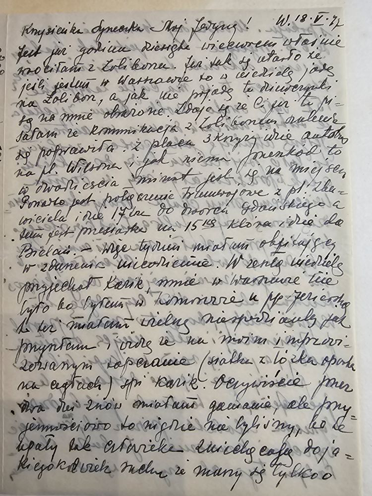 List Wandy — 18.V.47, Żoliborz, komunikacja, Grażynka, zegarek, znaczki