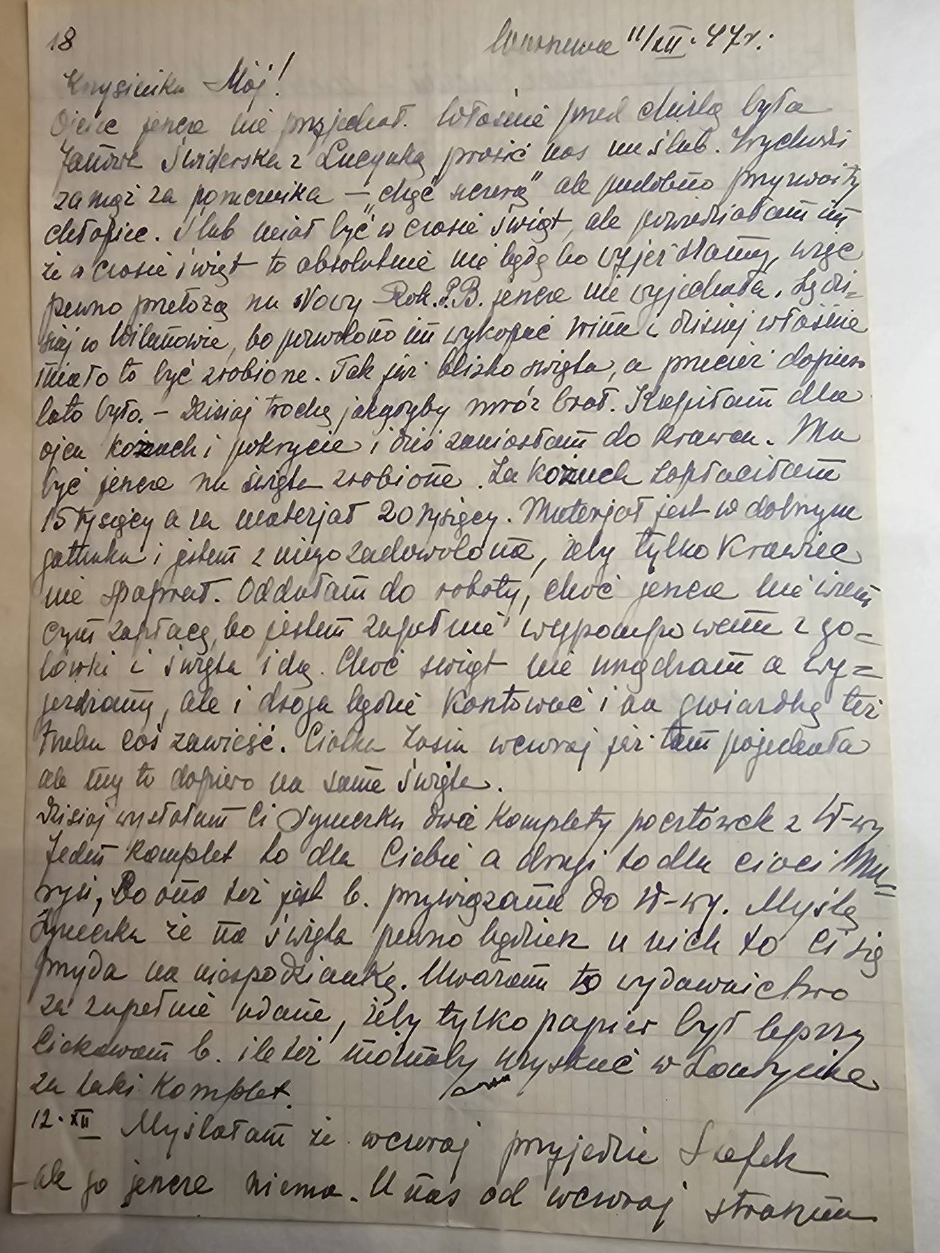 List nr 18 — kożuch dla ojca, pocztówki, śnieg w Warszawie