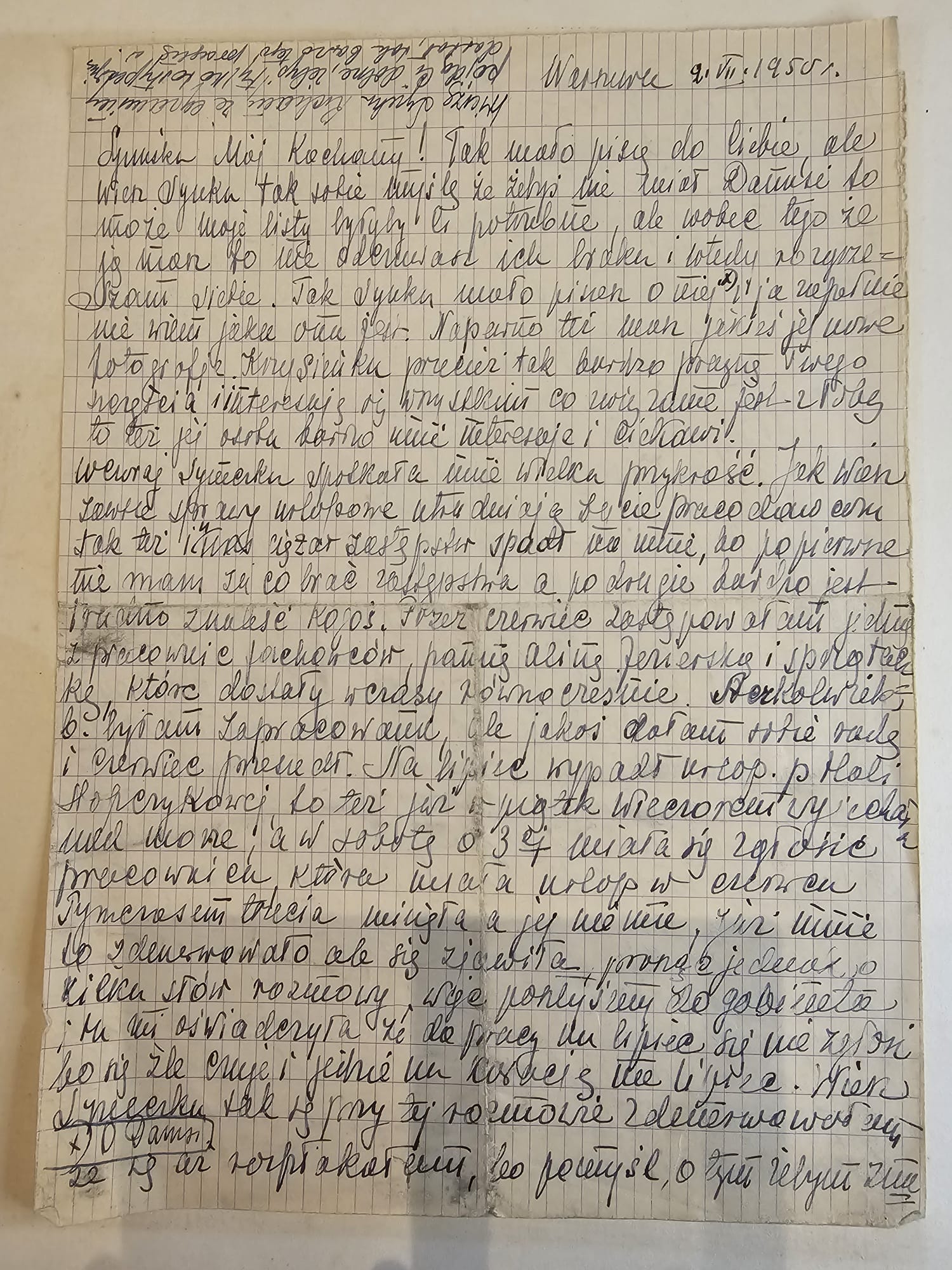 List Wandy — 2.VII.1950, lato, rodzina, praca, 4 strony