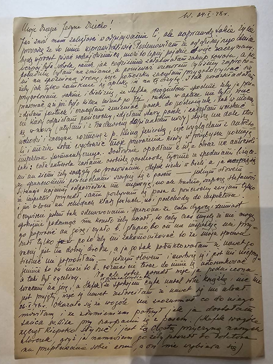 List Wandy — 24.I.1948, system dziennikowy, inspektor w aptece, Stefan słyszy kiepsko