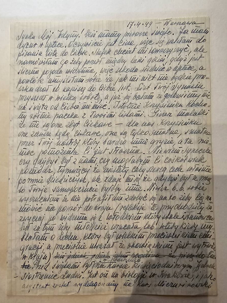 List Wandy — ok. IX-X.1948, inspektor w aptece, Wrocław, Trałkowie, Renia pilnuje remontu