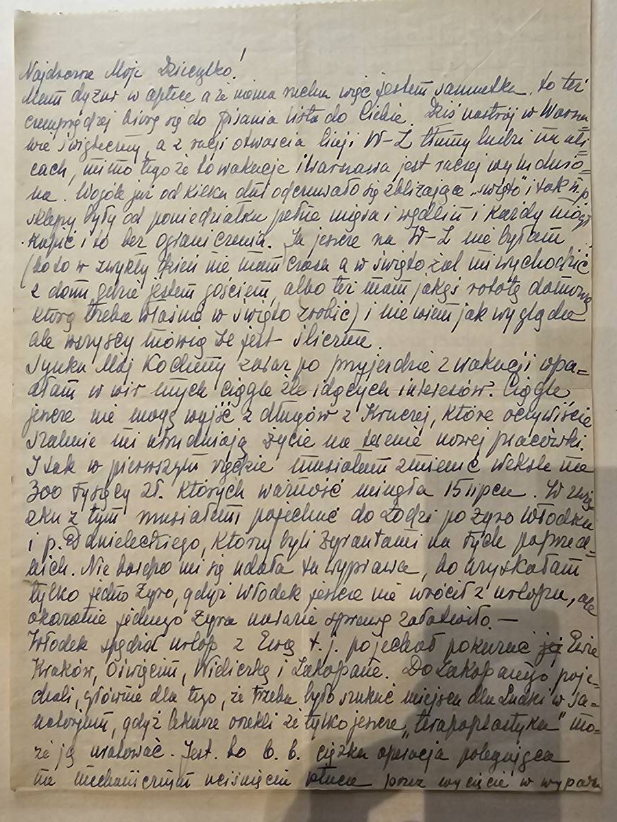 List Wandy — 30.VII.1949, OTWARCIE DROGI W-Z, długi, Ludka na operację terapoplastyki (8 żeber)
