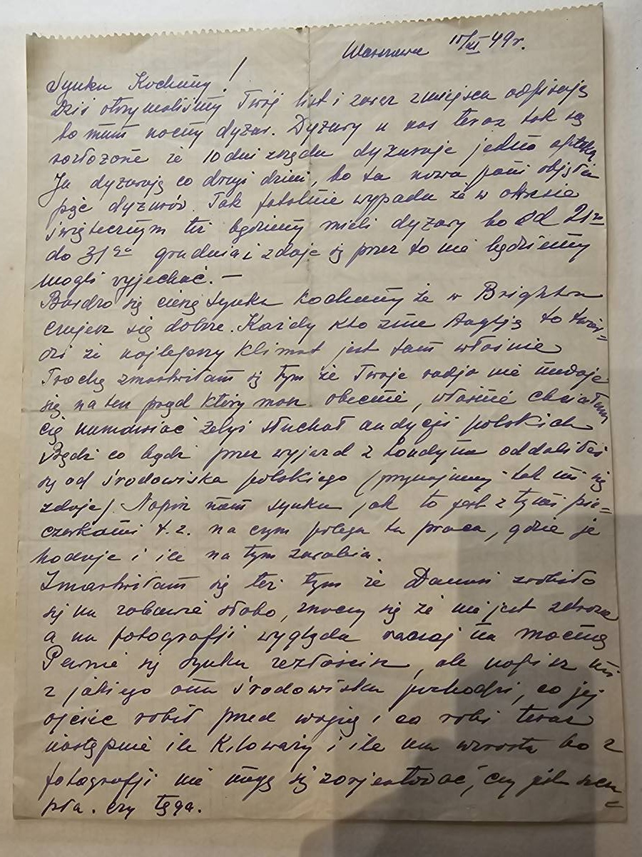 List Wandy — 11.XII.1949 Brighton, Damusia na zdjęciu, Jędrek Rogojski ojcem, niemowlę