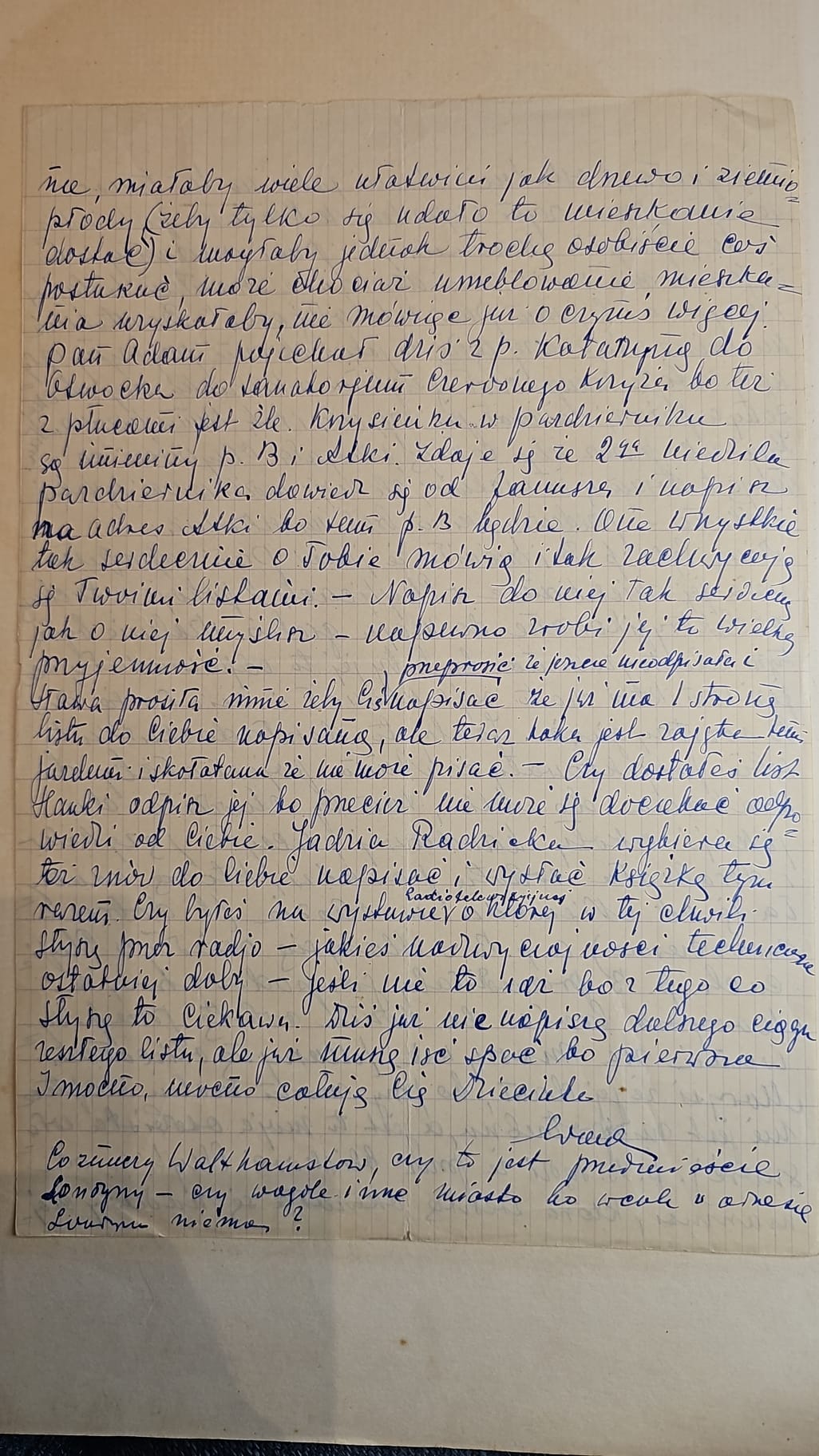List Wandy — sanatorium Otwock, Jadzia Radnicka, Walthamstow